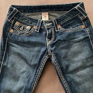 AWESOME Y2K Vintage True Religion Flared Joey Jeans White Stitching 26